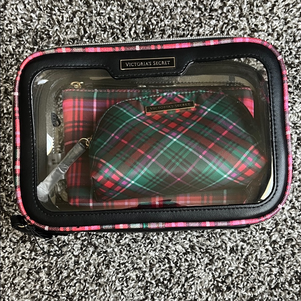 Victoria's Secret Tartan Cosmetic Bag Trio